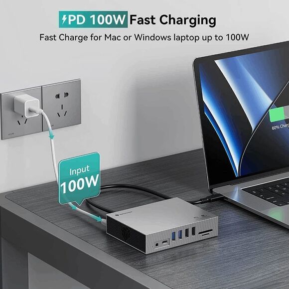 USB C Displaylink Docking Station for M1/M2 MacBook Pro/Air, 15 in 1 USB-C Dock - Picture 7 of 15